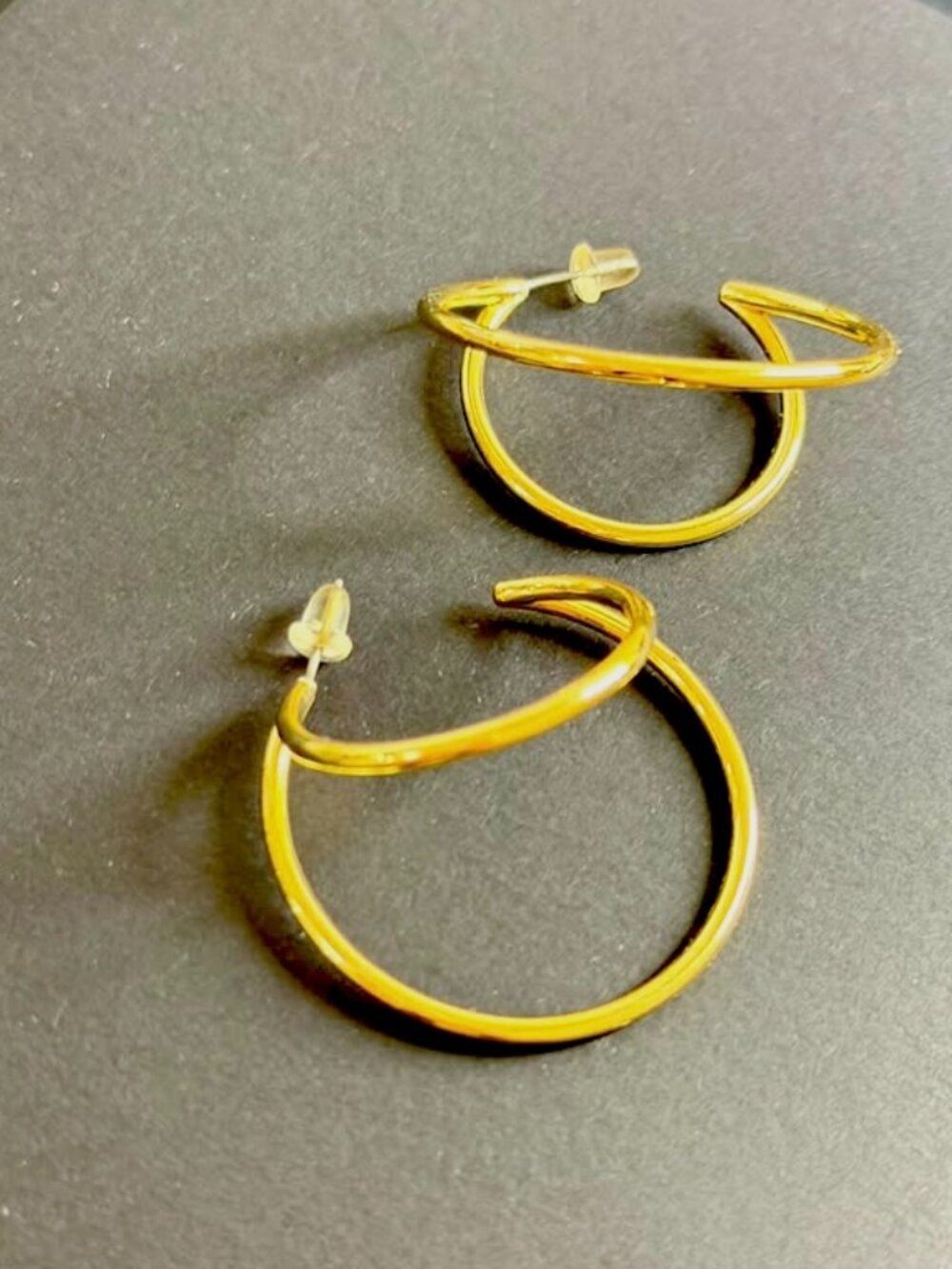 Gold Double Hoop Earrings | Organic Contemporary Vintage Design Jewelry